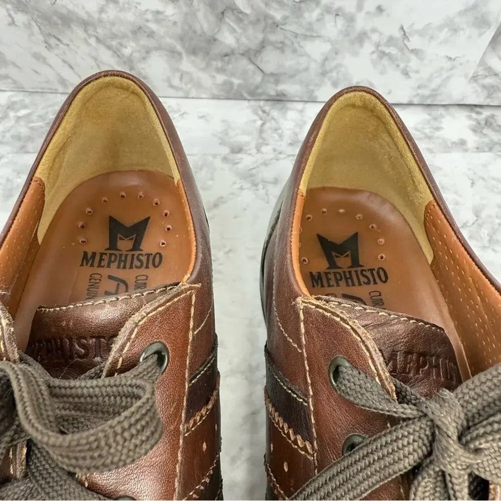 MEPHISTO Air Jet Men’s Sz 10 Brown Leather Lace Up Casual Sneakers Walking Shoes